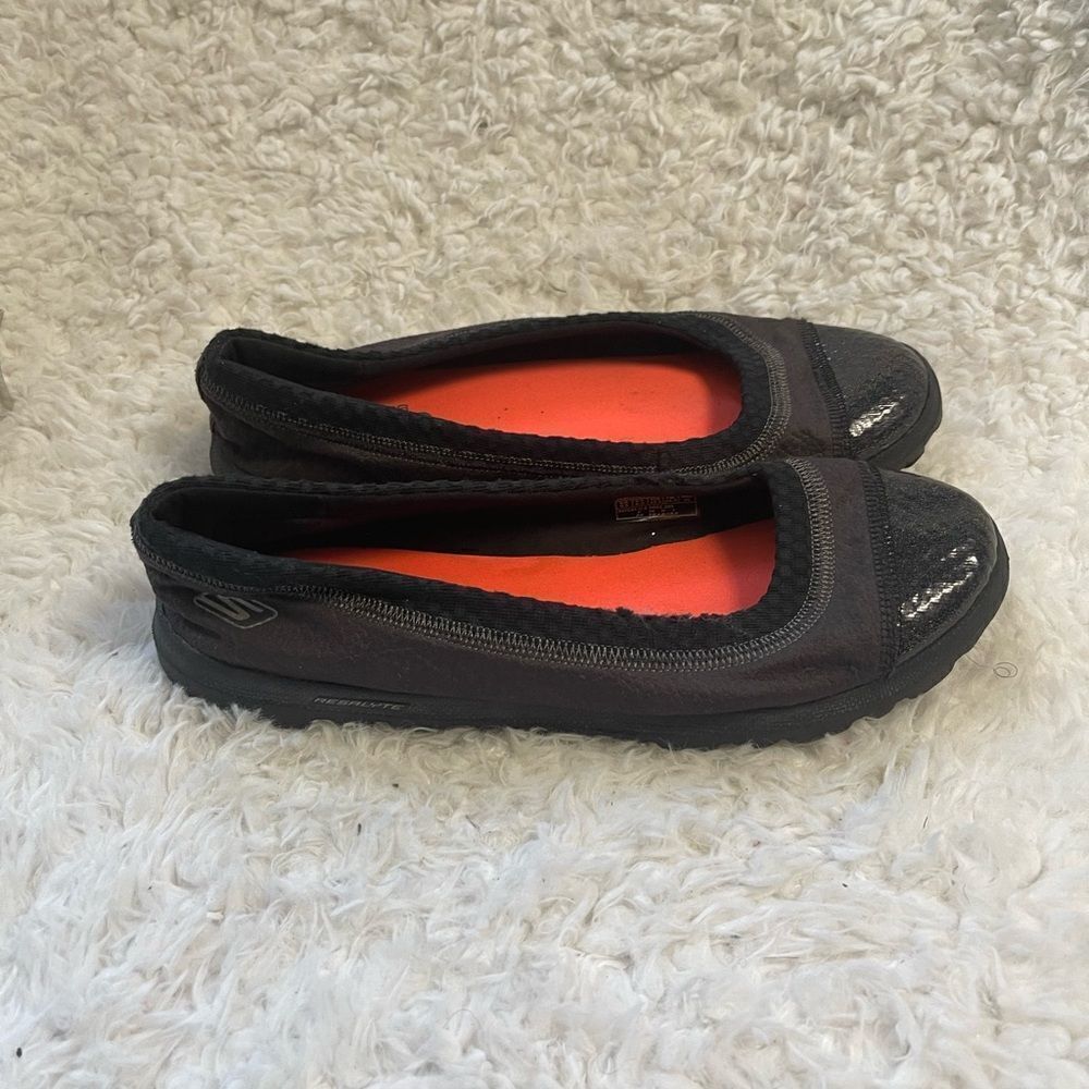 Skechers Black Fabric & synthetic leather Ballet Flats with Orange Insole SZ 9.5